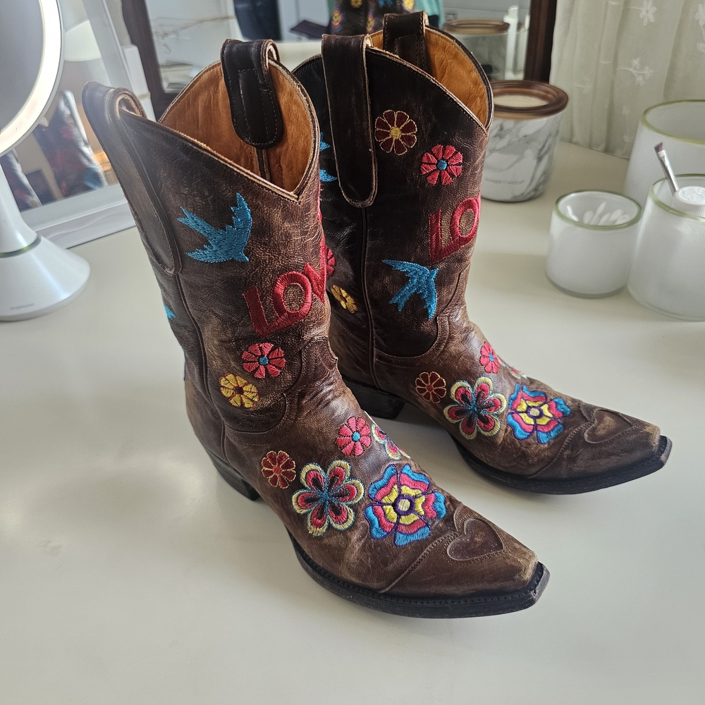 Old Gringo Brown Leather Western Boots with Multicolor Embroidery